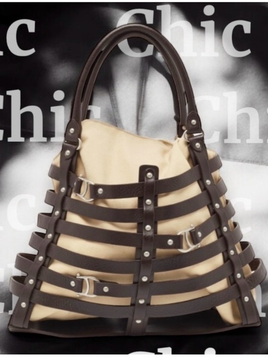 ETIENNE AIGNER DAMASCUS BELTED LEATHER TOTE WITH TWO FABRIC INSERTS CIRCA 2008